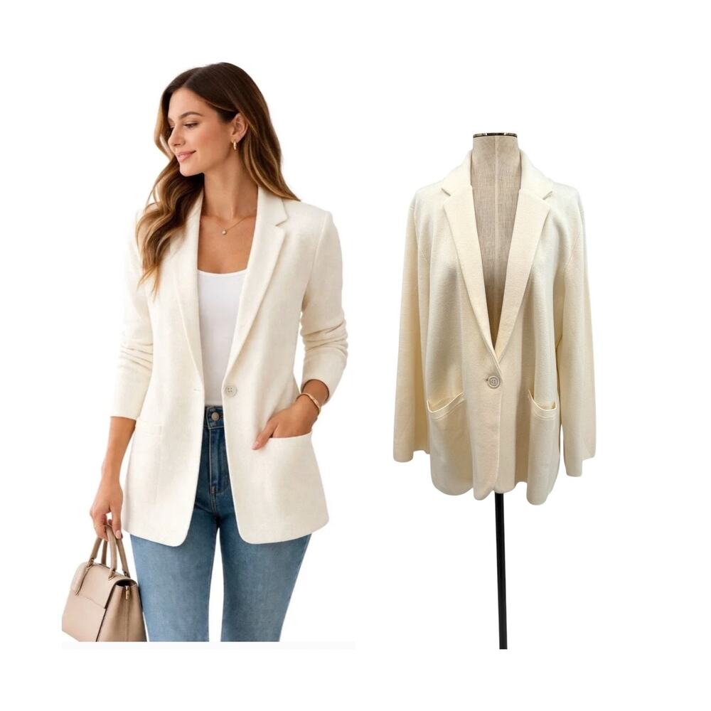 J.Crew Cecile Relaxed Sweater Blazer Ivory Knit One Button Jacket XL NWT
